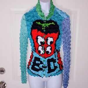 Rare Brain Dead Multicolor Graphic Textured Crinkle Long Sleeve Bubble Shirt